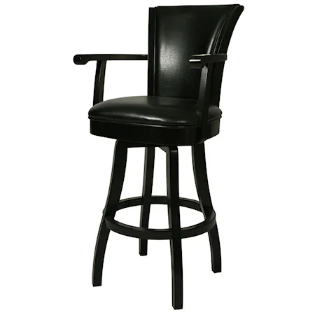 30" Glenwood Bar Height Stool with Arms & Black Leather